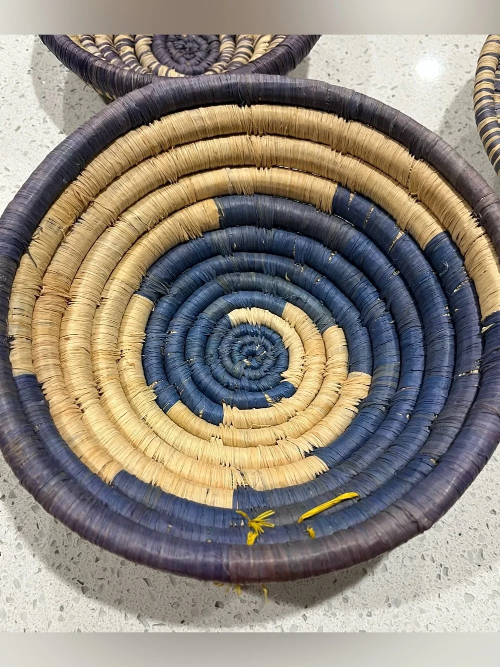 African Uganda Woven Bowl Set (3)- Coastal Light Purple Woven Blues & White